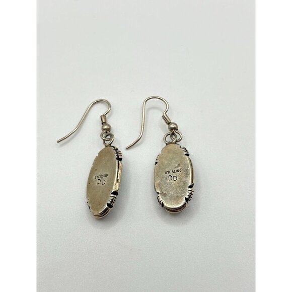 925 Vintage Sterling Silver Native American Navajo Oval Malachite Drop Earrings - Picture 2 of 7